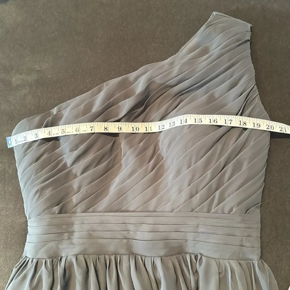 Women’s Gray Short One Shoulder Pleated Chiffon Formal Party Dress Size 12 *READ